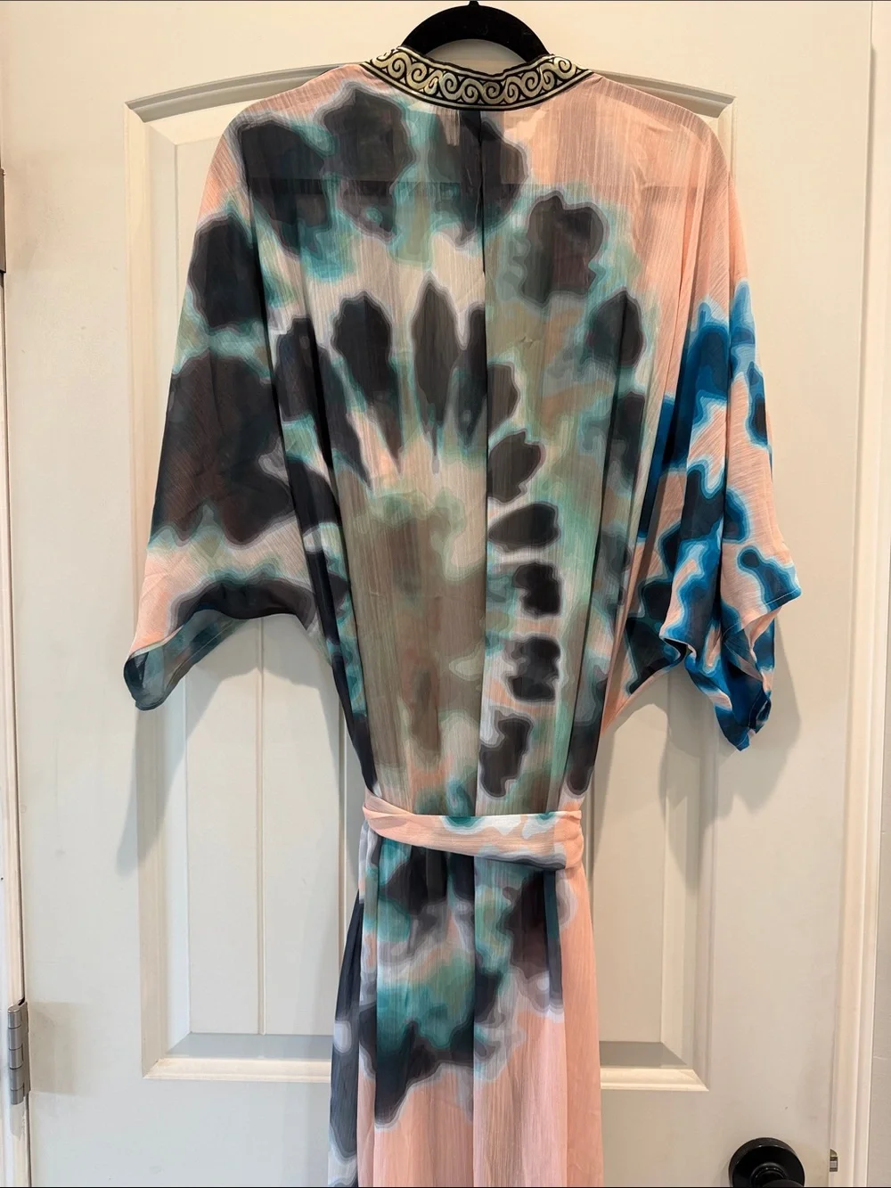 Tie-Dye Kimono Wrap in Teal, Navy & Blush